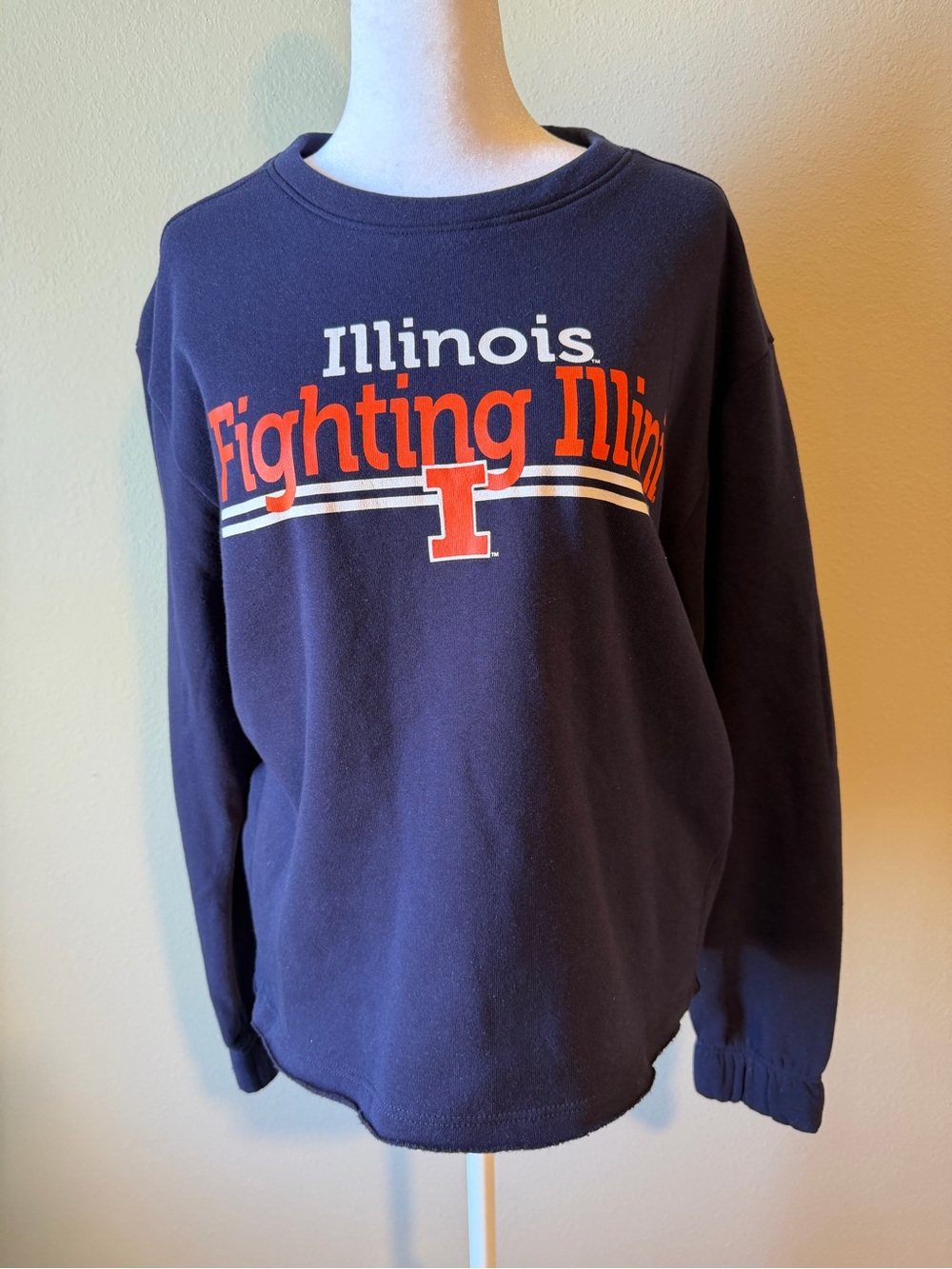 Knights Apparel Navy Crewneck with Orange and White Illinois Graphic
